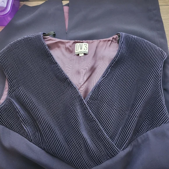 DW3 dress v-neck purple formal party lined side zip back slit sleeveless USA - Picture 7 of 11